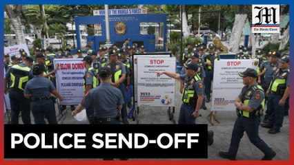Manila police prepare sign boards for checkpoints ahead of village, youth polls