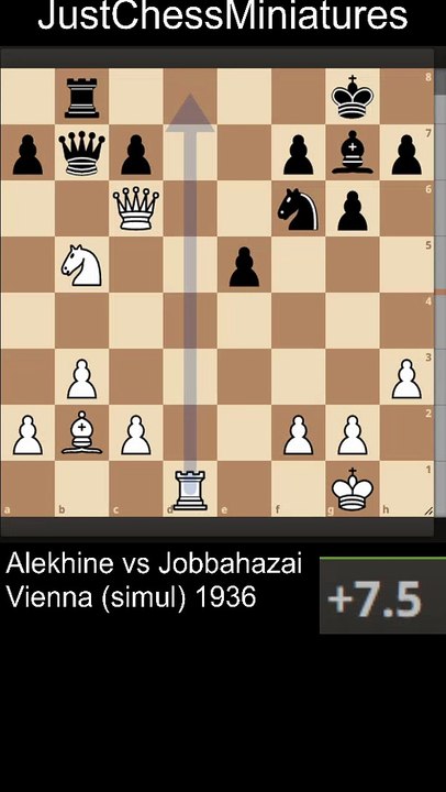 Alekhine removes the defender and wins a Knight