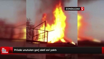 Zonguldak'ta prizde unutulan şarj aleti evi yaktı