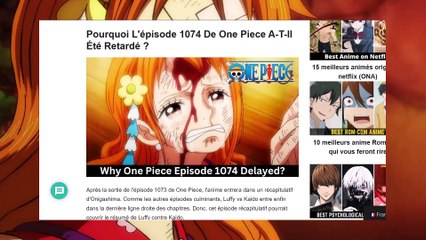 One Piece Episode 1074 VOSTFR : Mauvaise Nouvelle | ONE PIECE 1074 VOSTFR  : Il est retardé