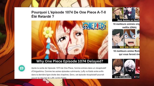 One Piece Episode 1074 VOSTFR : Mauvaise Nouvelle | ONE PIECE 1074 VOSTFR : Il est retardé