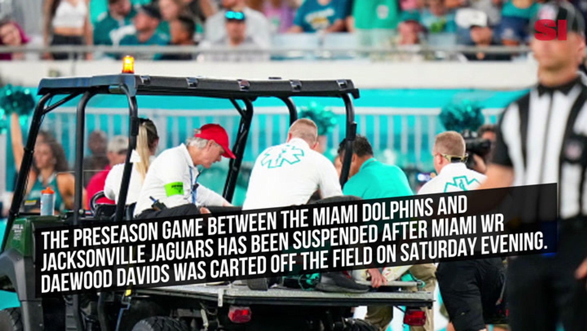 Dolphins WR Daewood Davis carted off with injury; Miami-Jacksonville game  ends early
