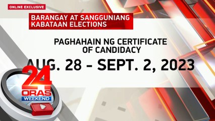 Election period para sa Barangay at Sangguniang Kabataan Elections, magsisimula na sa August 28, 2023 | 24 Oras Weekend