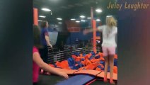 Epic Trampoline Fail: Hilarious Tumble on the Park's Trampoline! 