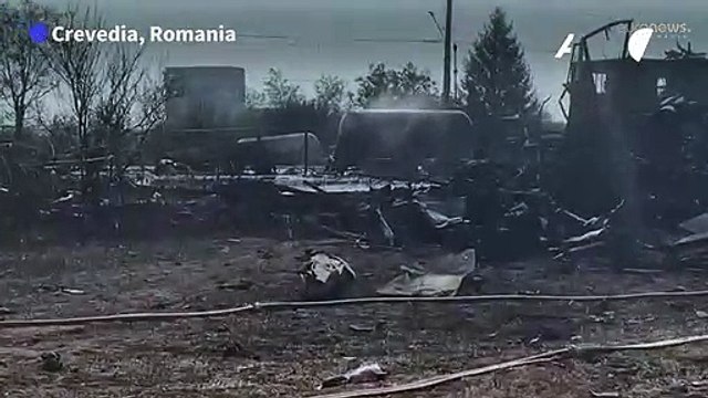 Aftermath of deadly explosion at Romanian gas station