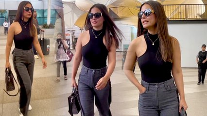 Hina Khan ब्लैक आउटफिट में मुंबई एअरपोर्ट पर हुई स्पॉट