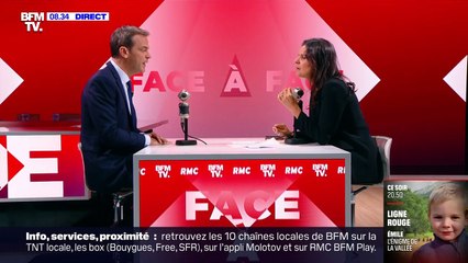 Apolline de Malherbe lors de son entretien avec Olivier Véran dans son "Face à Face" sur BFMTV.