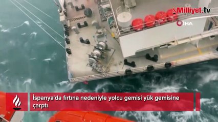 İspanya'da fırtına nedeniyle yolcu gemisi yük gemisine çarptı