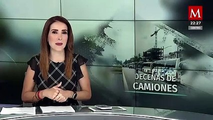 Inusual presencia de camiones y combis en el cierre de Adán Augusto López