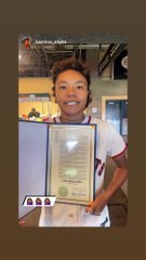 Sarina Bolden receives plaque for Sarina Bolden Day