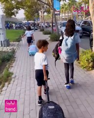 بسمة بوسيل برفقة ابنائها في اول يوم دراسي