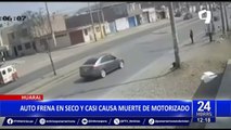 Huaral: motociclista salva de morir tras chocar con auto que frenó bruscamente