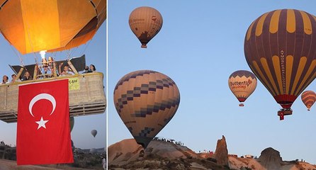Kapadokya’da balonlar, Türk bayraklarıyla havalandı