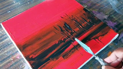 Abstract Painting Demo _ Red & Black Landscape _ For beginners _ Daily Art Therapy _ Day #0167