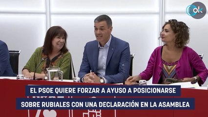 El PSOE quiere forzar a Ayuso a posicionarse sobre Rubiales con una declaración en la Asamblea