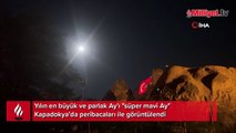 Mavi ay Peribacasına yansıtılan Türk Bayrağı ile görüntülendi