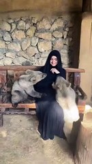 Beautiful girl fun with  Bear