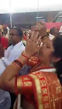Blowing #conch, Bhaktas welcome #Paduka of Sadguru Aniruddha Bapu Paduka Pradan Sohala