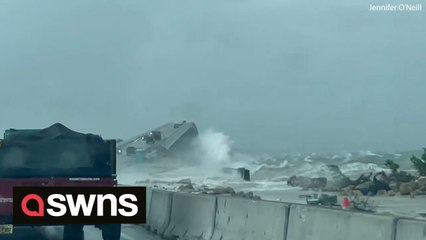 Hurricane Idalia: Powerful waves lash Sanibel Island causeway