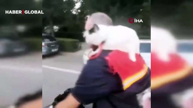 30 Ağustos Zafer Bayramı kutlamasında renkli anlar... Omzunda kedisi ile bisiklete binip kutlama kortejine katıldı