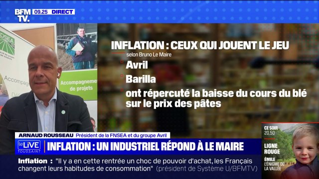 Cette inflation préoccupe le monde agricole indique Arnaud Rousseau, président de la FNSEA et du groupe Avril