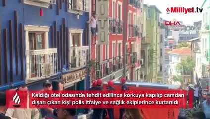 Beyoğlu'nda bir garip olay! Korkup cama fırladı, demir tutunup kendini bıraktı