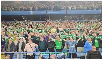 Hibs fans sing Sunshine on Leith at Villa Park