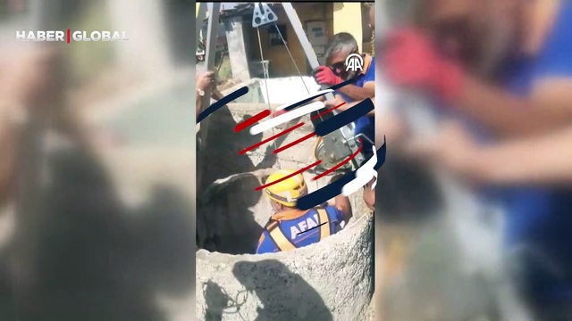 20 metre derinliğindeki su kuyusuna düşen keçiyi, AFAD ve itfaiye ekipleri böyle kurtardı