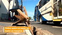 Ônibus quebra ao passar por bueiro em Campinas