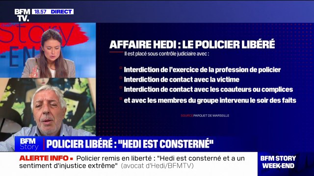 Jacques-Antoine Preziosi, avocat d'Hedi, victime d'un tir de LBD: Il est consterné. Il a un sentiment d'injustice extrême après la libération du policier suspecté d'être l'auteur du tir de LBD