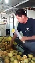 Un homme coupe des citrons comme un ninja