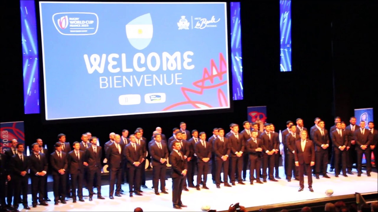 Rugby/Coupe du Monde 2023 : Cérémonie de bienvenue à l ' équipe d ' Argentine à La Baule, 01/09/2023