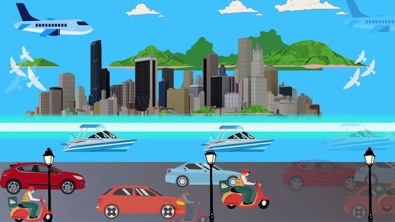 Video animasi - gedung - mobil