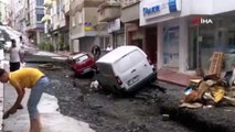 Troller sessiz! Samsun'da sel felaketi: Yol yarıldı arabalar içine düştü