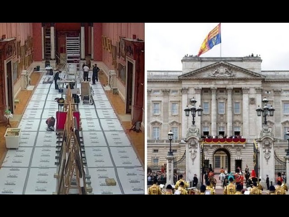 A royal face-lift! Buckingham Palace receives lick of paint in £369m renovation for Queen