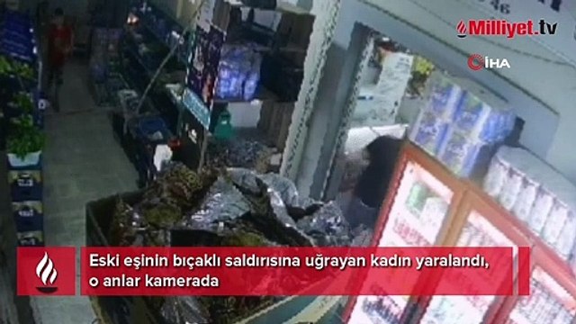 Eski eşinin bıçaklı saldırısına uğrayan kadın yaralandı, o anlar kamerada