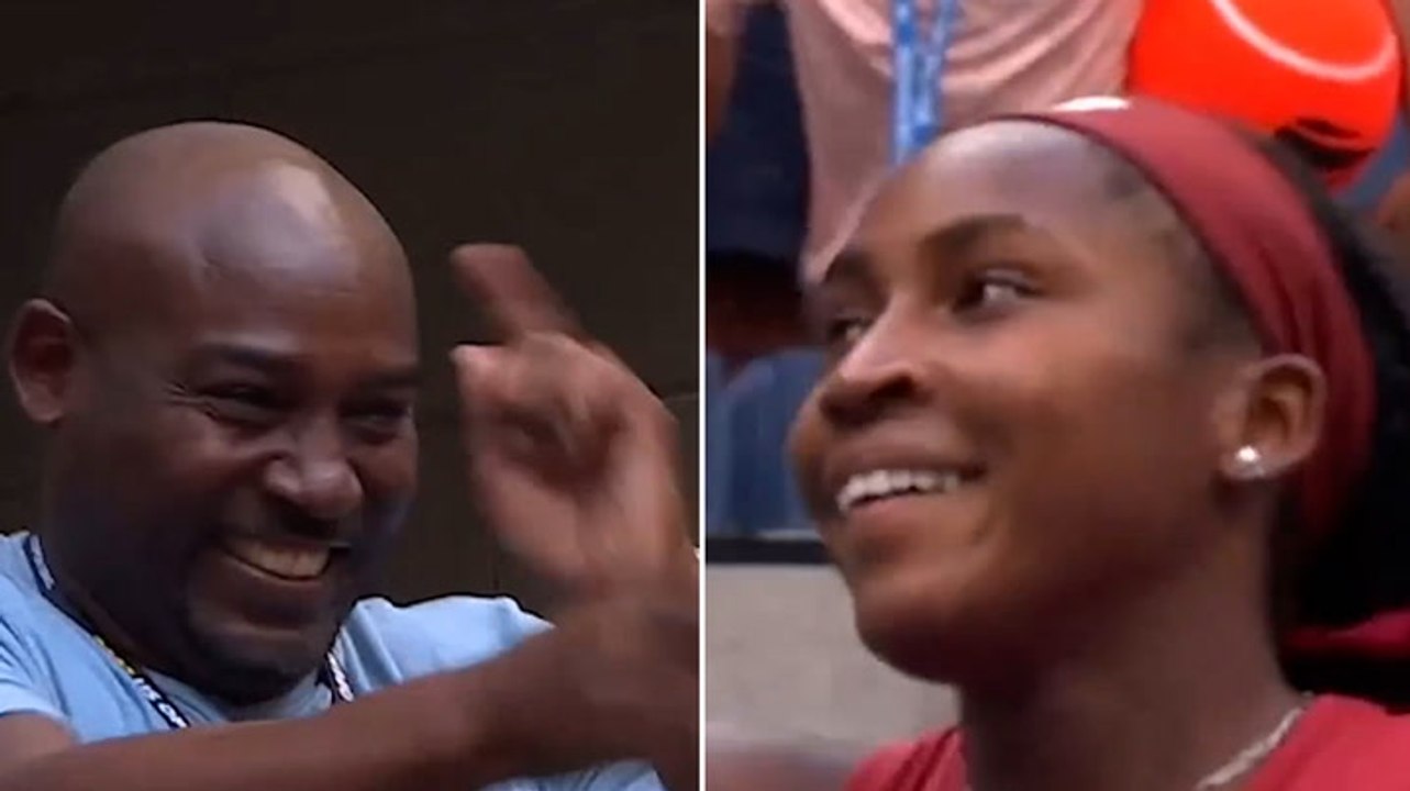 Coco Gauff’s father Corey celebrates daughter’s US Open win over Caroline Wozniacki in adorable clip
