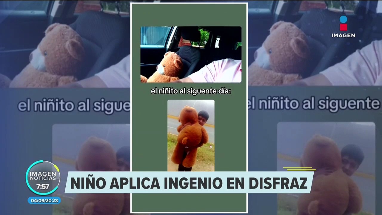 Niño aplica ingenio en disfraz