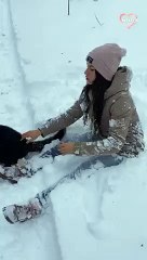 Girl Playing With Leopard Cub In The Snow   PETASTIC