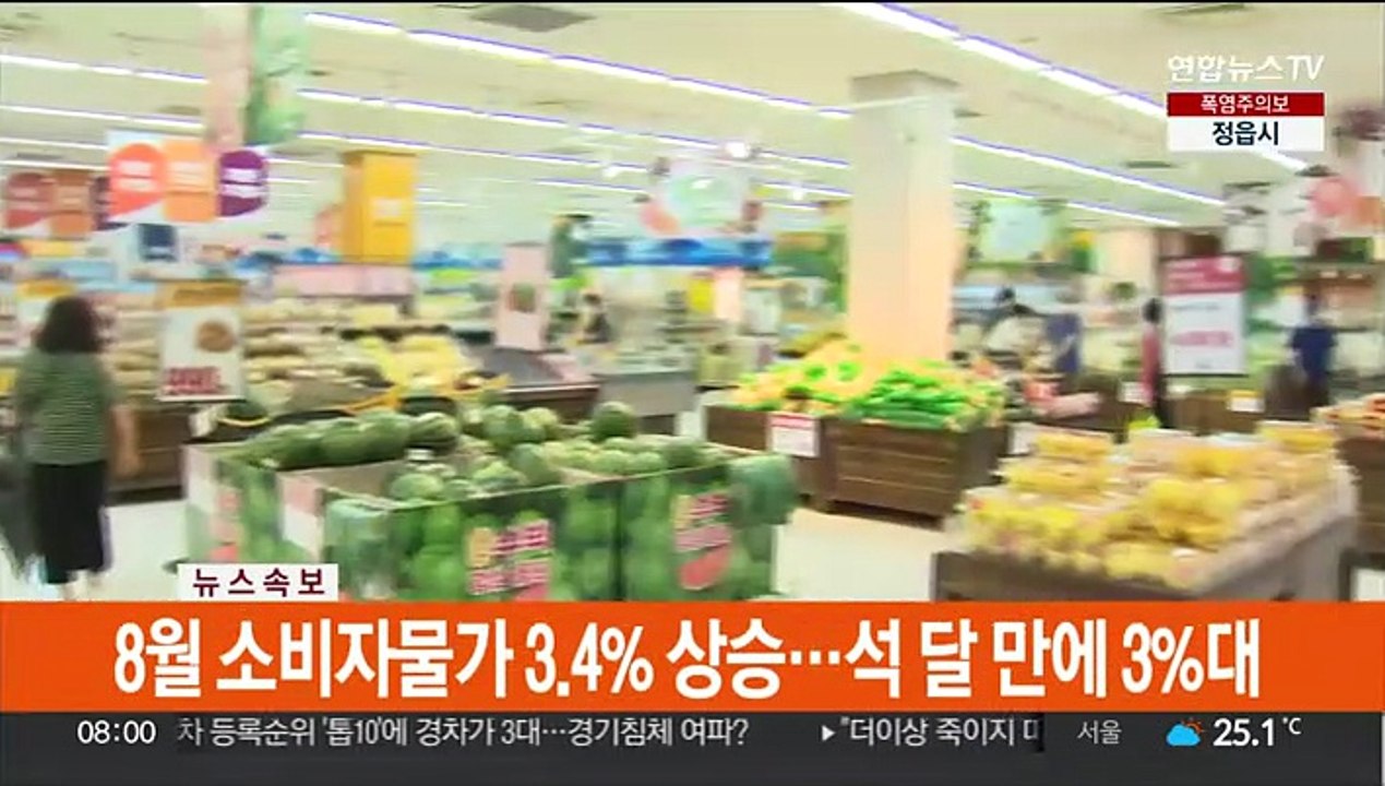 [속보] 8월 소비자물가 3.4% 상승…석 달 만에 3%대