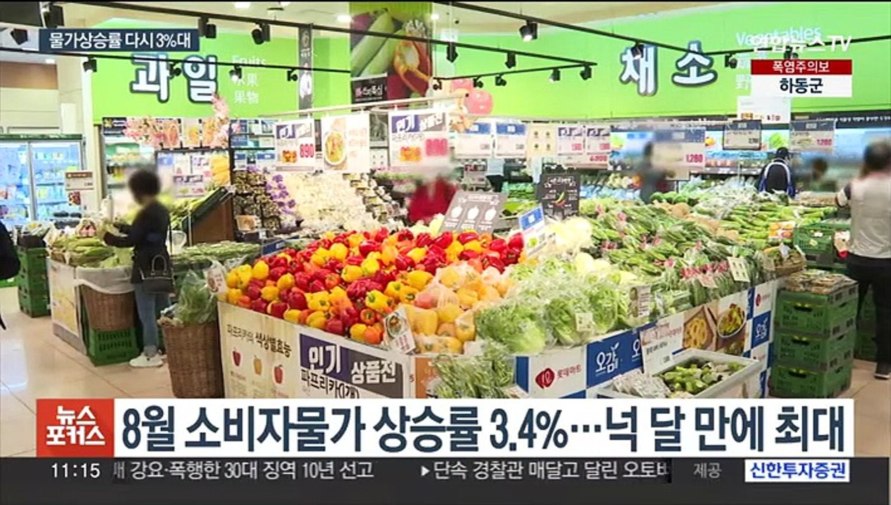 8월 소비자물가 3.4% 상승…석 달 만에 3%대
