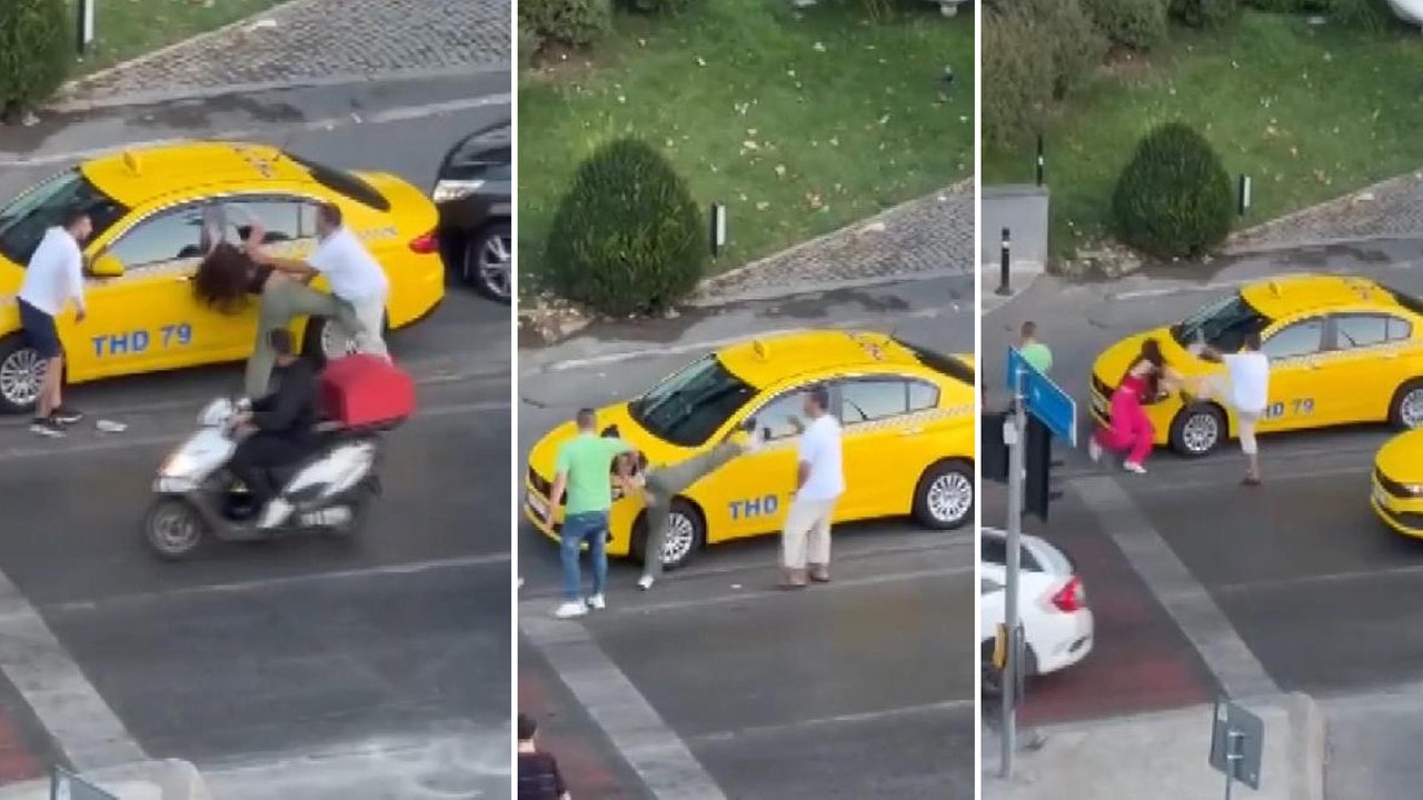 Taksici ile kadınların kavgası kameraya yansıdı