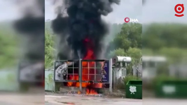 Muğla'da Yıldırım düşen trafo, alev alev yandı