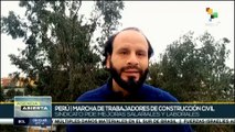 Realizan marcha de trabajadores de la construcción civil en Perú