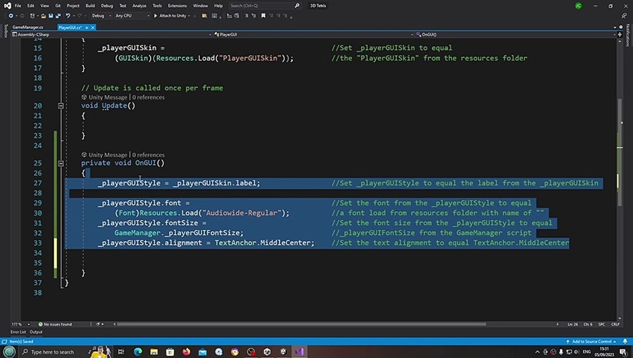 Unity 3D Tetris Clone #13 Player GUI