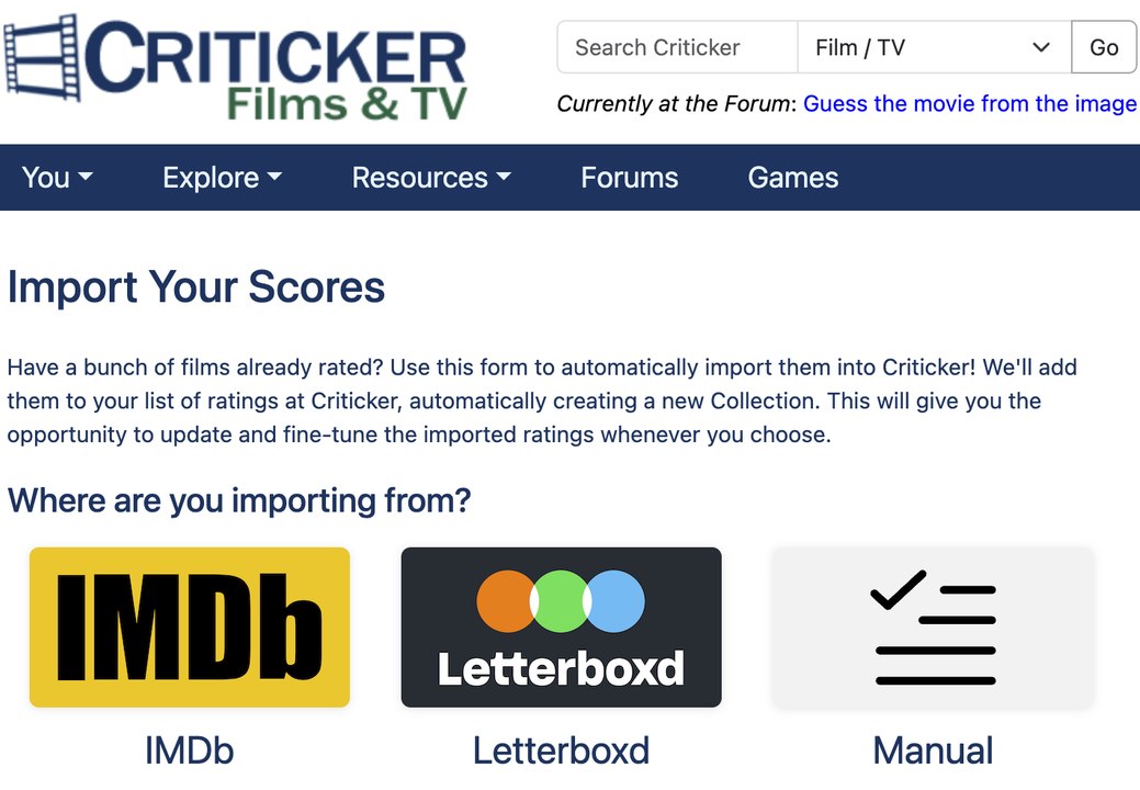 Criticker Update - Ratings Import from Letterboxd