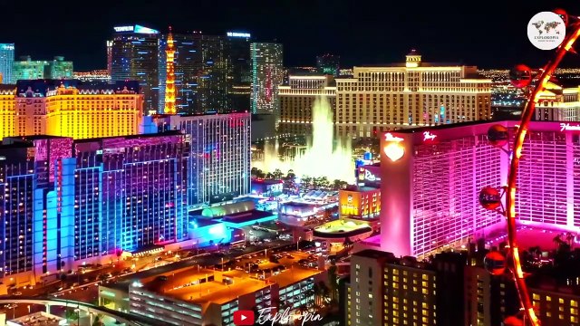 Las Vegas, Nevada, USA in 4K ULTRA HD 60FPS at night by Drone