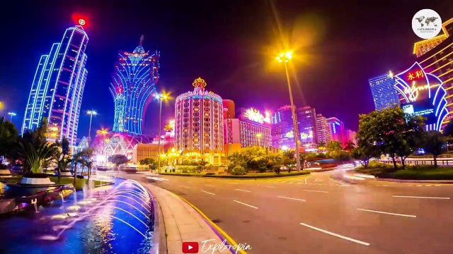 Macau, China in 4K ULTRA HD 60FPS at night by Drone