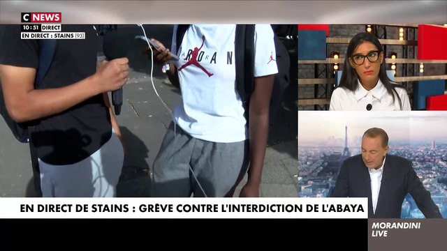 Grève à Stains - Deux lycéens expliquent en direct dans Morandini Live pourquoi ils sont contre l'interdiction de l’abaya: C’est injuste ! L’abaya c’est une tenue normale. Ils doivent l’accepter - Regardez