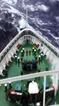 Thrilling Encounter: Massive Waves Crashing on Ship - A Battle Against Nature's Fury!